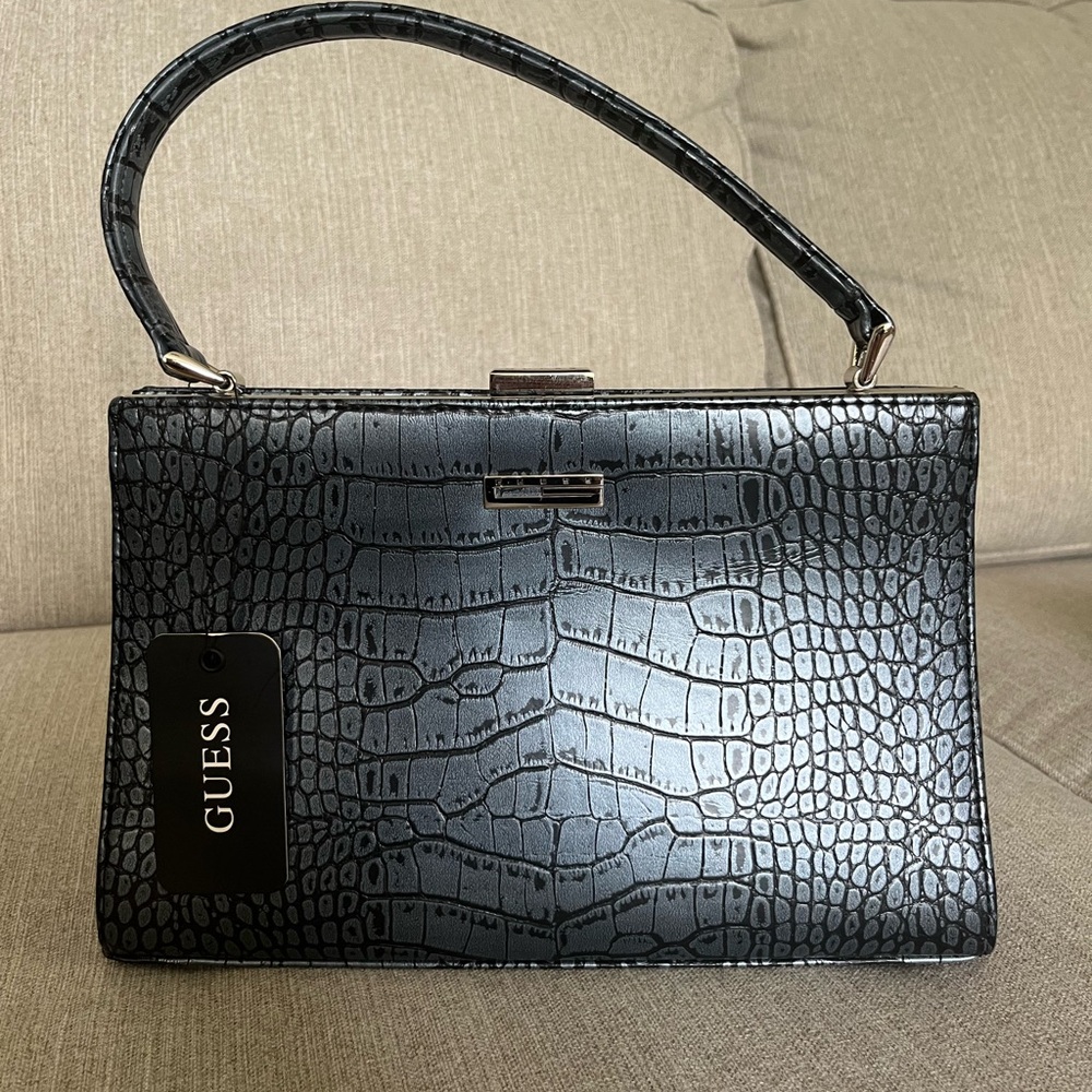 Guess handbag in gray and black crocodile print